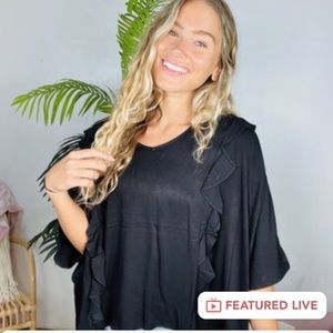 Andree Black Ruffle Poncho Top